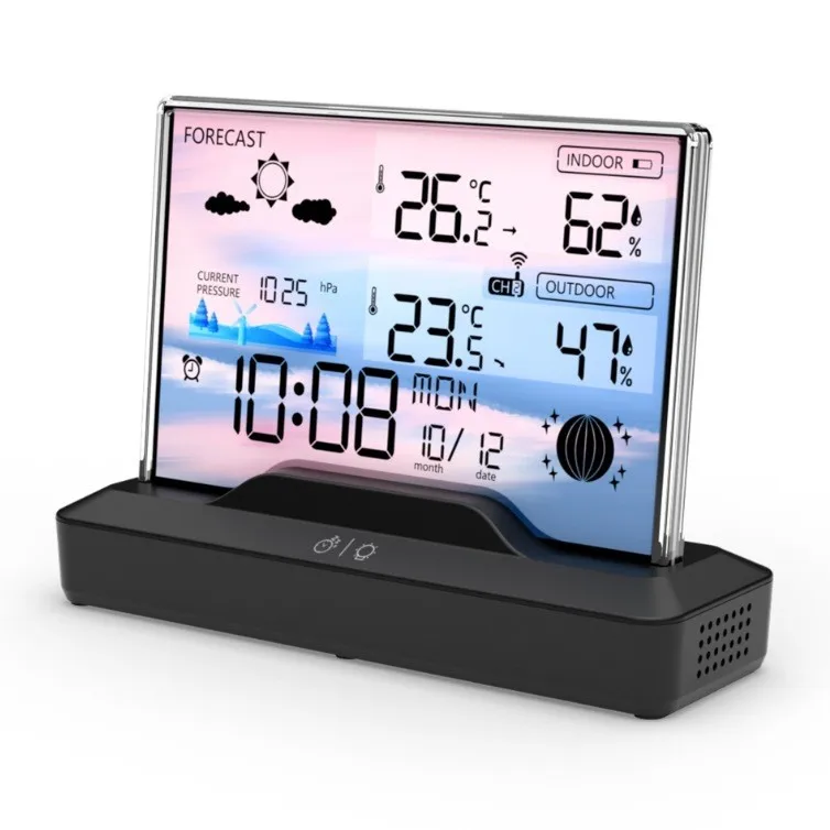 

Transparent color indoor home clock temperature and humidity function dedicated to home use