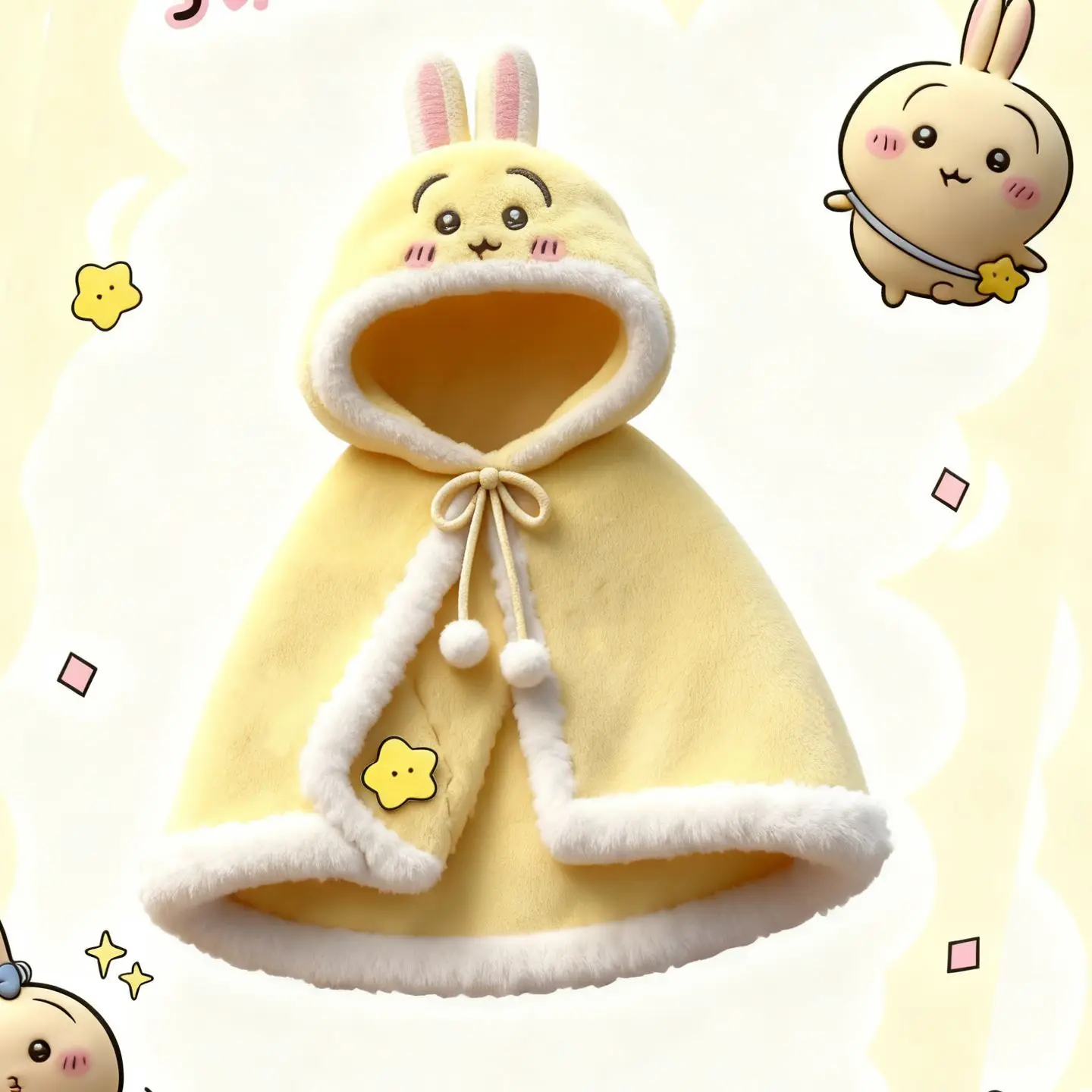 New Lovely Cartoon Chiikawa Usagi Hooded Cloak Thick Coral Fleece Shawl Blanket Multi-use Cosplay Outfit Warm Air Condition Wear