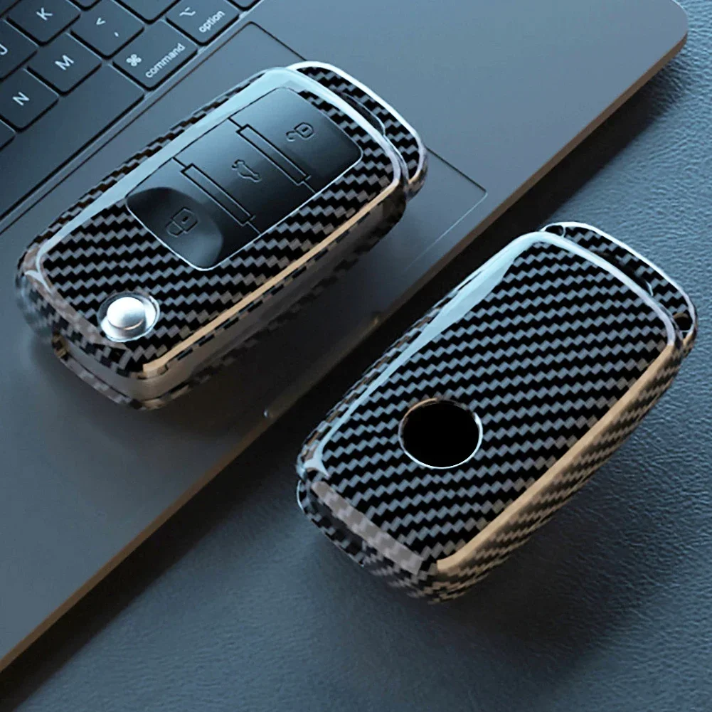 For VW Volkswagen Polo Golf Passat Tiguan Skoda Octavia Seat Leon Altea Car Carbon Fiber Pattern Remote Key Cover Case