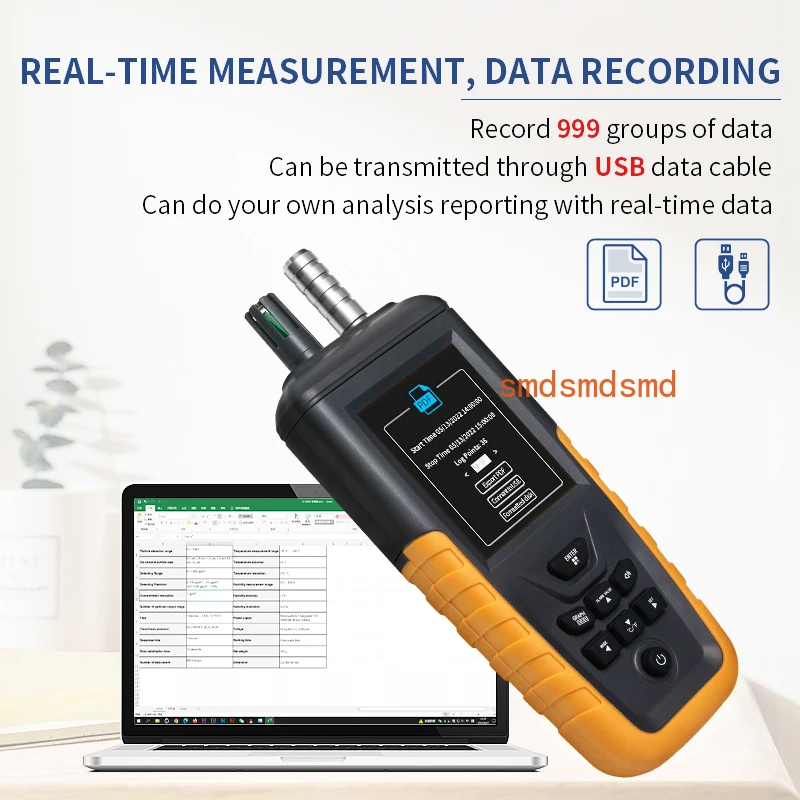 Dust Particle Counter PM2.5 Detector Air Quality Monitor 0.3/2.5/10μm 3-Channel Temp & Humidity 999 Data Records 9H Battery USB