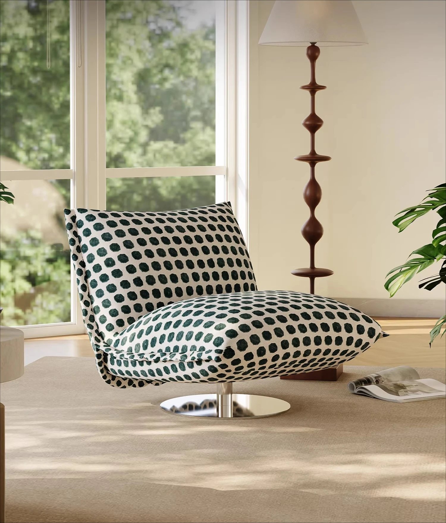 

Minimalist style starry sofa chair rotatable metal lounge chair living room study high-end wabi-sabi fabric single swivel chair