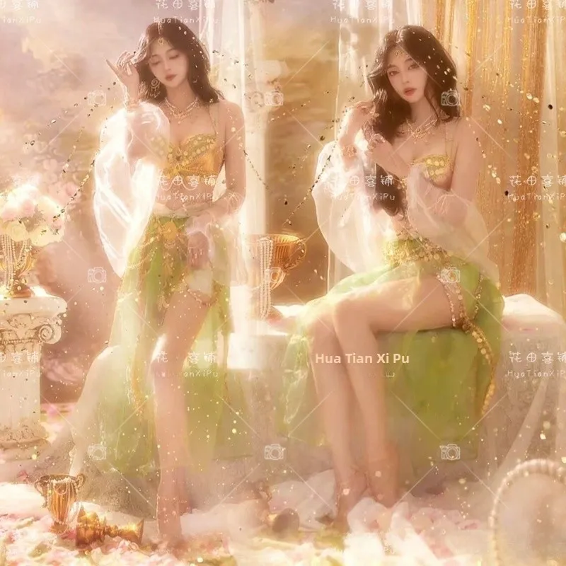 

Green Wild Fairy Oil Painting Girl Pure Desire Private House Photography Western Princess Exotic Style Skirt Clothing