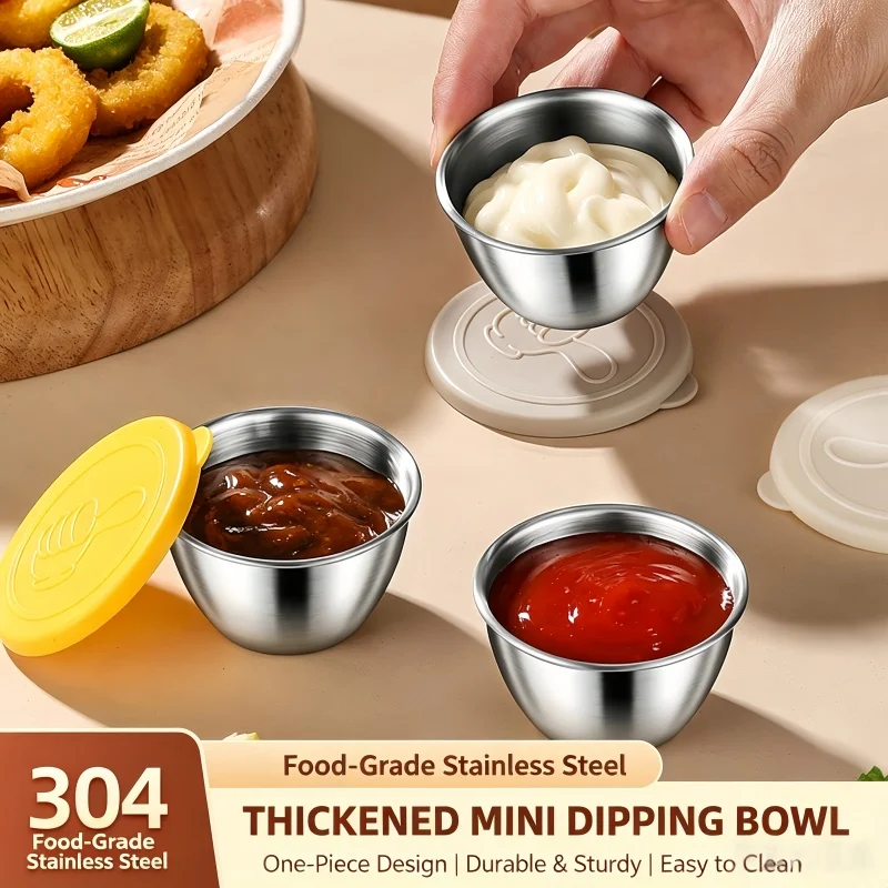 304 Stainless Steel Mini Dipping Bowls with Lids Leakproof Stackable Condiment Cups SpaceSaving Storage for Kitchen & Camping