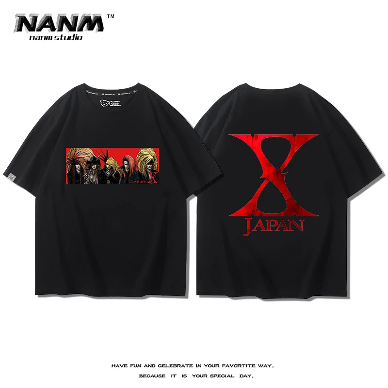 

X JAPAN American Style Hiphop Rock Sports Music Street Fitness Summer Loose Men's T-shirt Top Women's Tshirt Couple Style