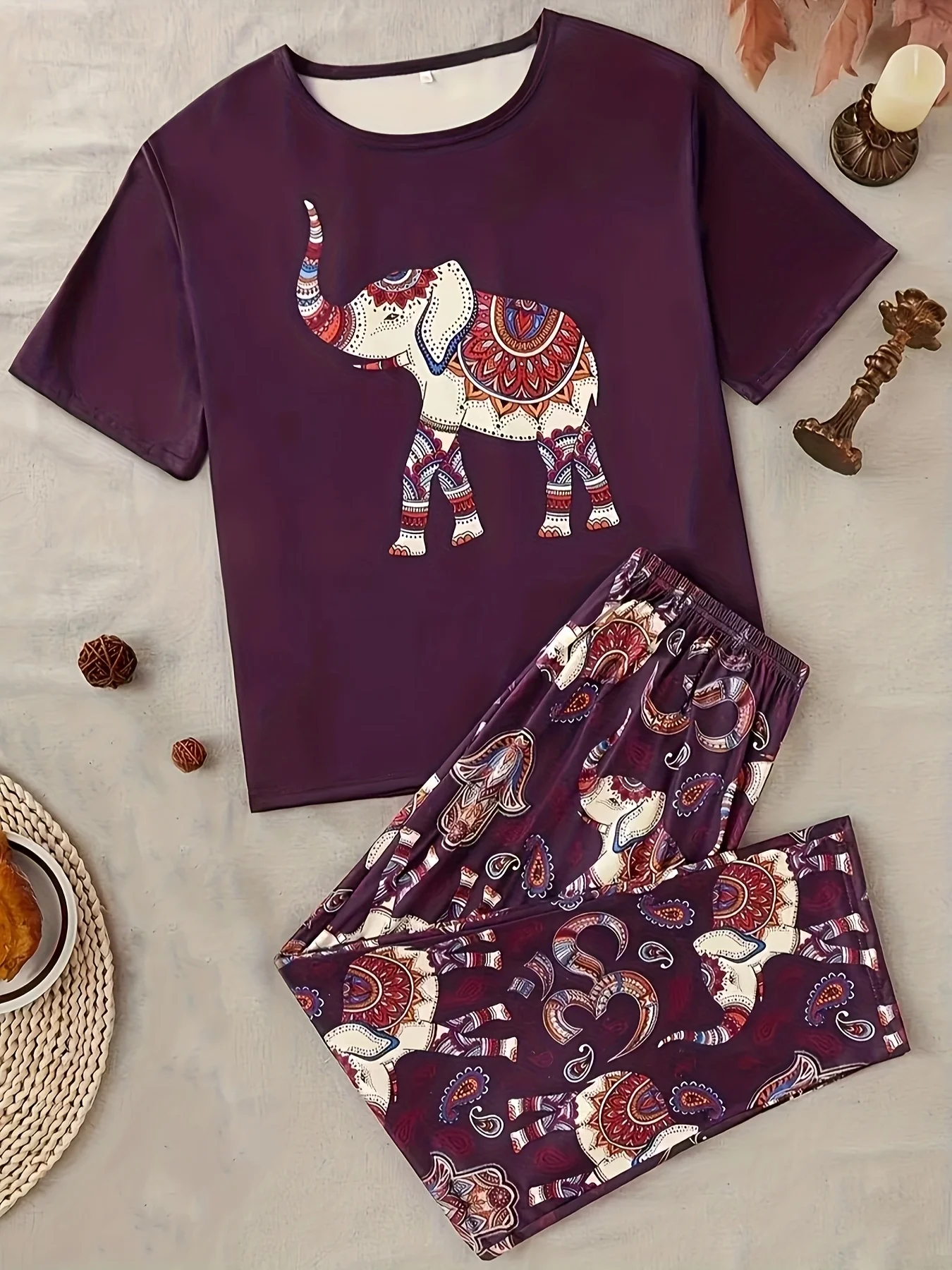 

[Comfort Elephant Pajama] Comfort Elephant Pajama Set | Round Neck Short Sleeve Long Pants, Full of Atmosphere