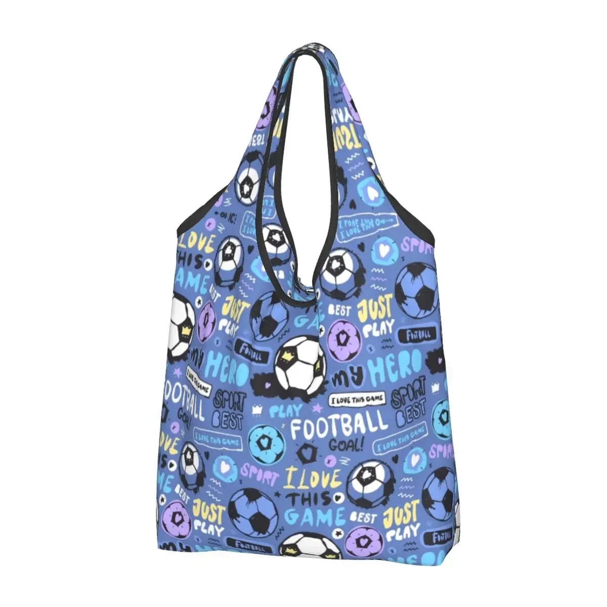 Kawaii Print Football Soccer Tote Shopping Bag Portable Shopper Shoulder Handbag