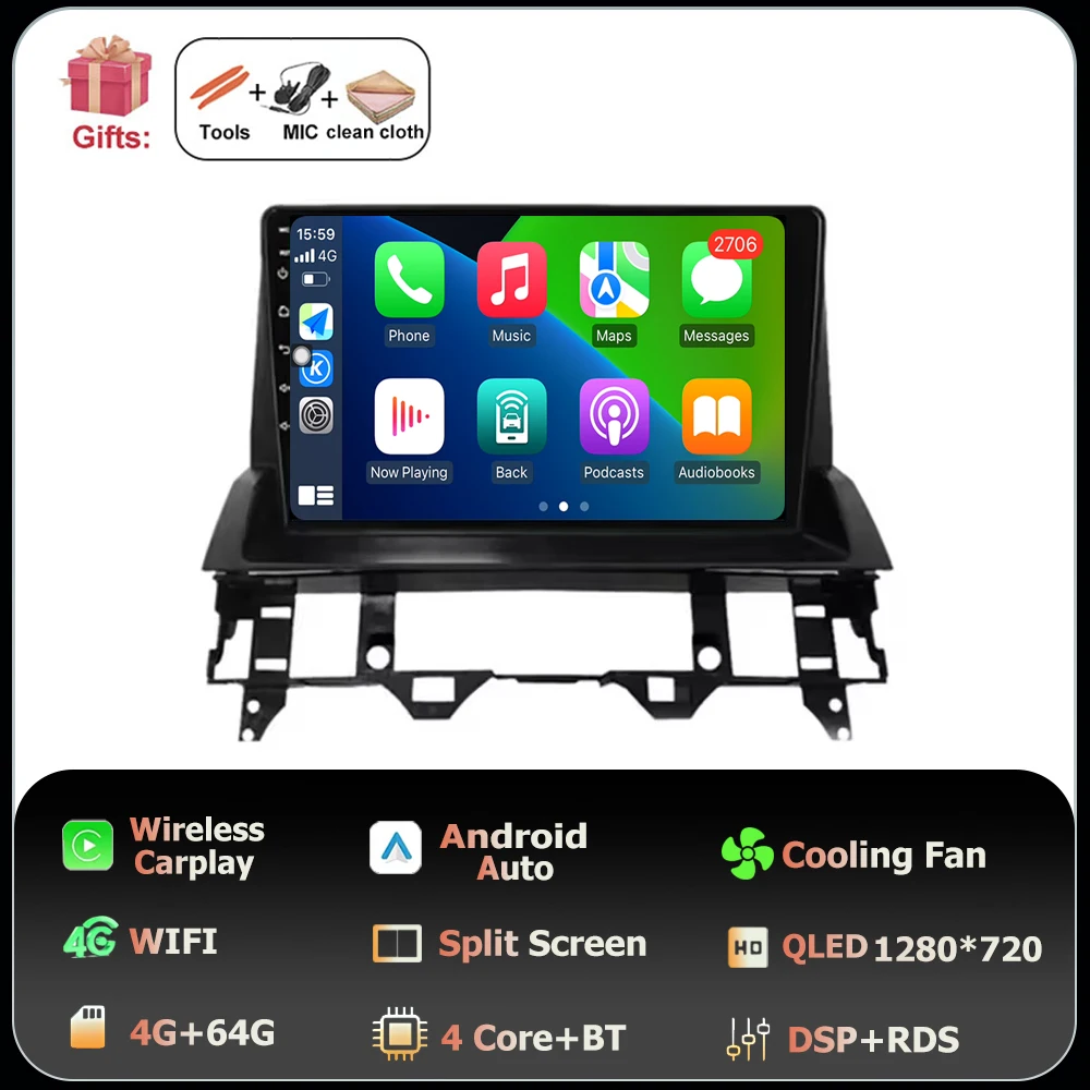 Scherm QLED Carplay Auto Voor Mazda 6 2002 2003 2004 2005 2006 2007 2008 Android 16 Autoradio Multimedia Video speler GPS WIFI 4G