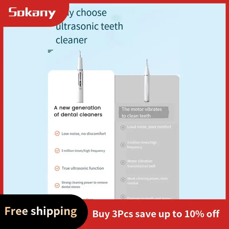 

HIM-Ultrasonic Scaler White Plastic For Teeth Tartar Stain Tooth Calculus Remover Electric Sonic Teeth Plaque Cleaner Den