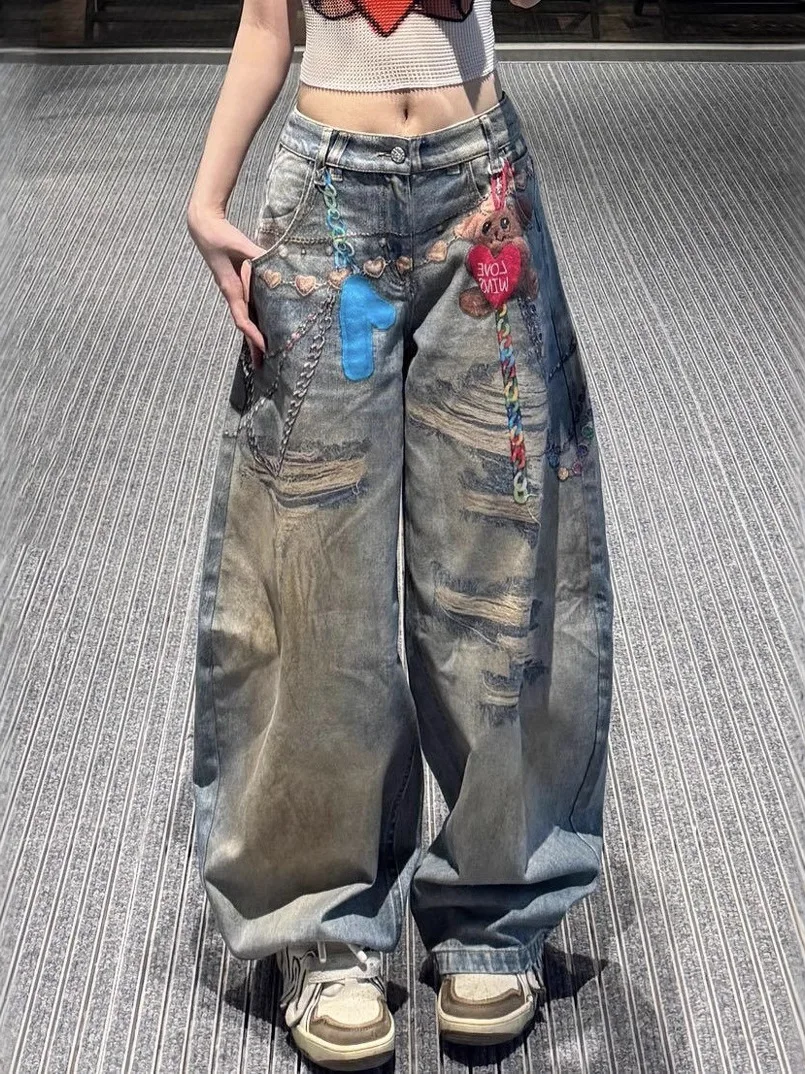 

Women Blue Jeans Vintage Harajuku Y2k Baggy Jean Pants Japanese 2000s Style Oversize Grunge Hip Hop Denim Trousers Clothes 2025