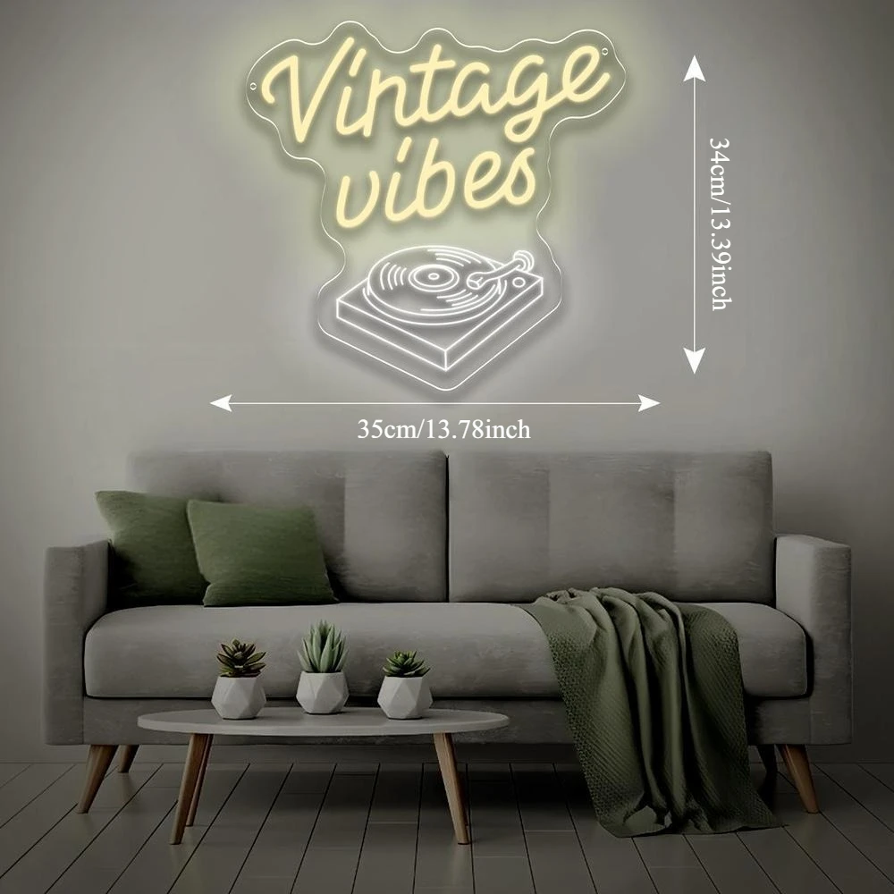 Vintage Vibes LED Neon Sign Record Player Neon Light Dimmable for Retro Bedroom Bar Music Studio Home Decor Music Lovers Gift