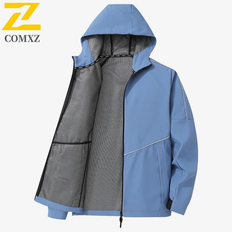 COMXZ Spring Autumn Comfortable Breathable Fashion All-Match Couple Windproof Waterproof Hooded Jacket lightweight windbreaker