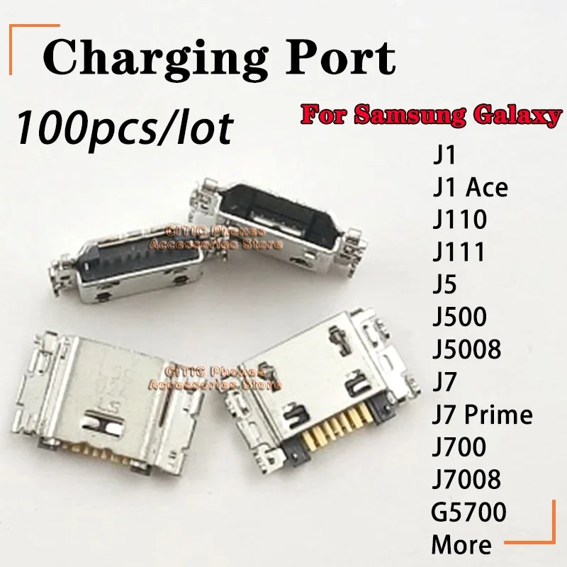 USB 충전 포트 잭 소켓 충전기 커넥터, 삼성 J7 프라임 G5700 J1 에이스 J7008 J700 J5 J500 J5008 J110 J111 용 7 핀, 100 개