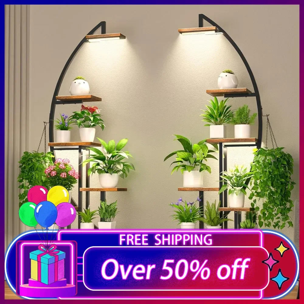 

Tall Plant Stand Indoor with Grow Light, 7 Tiered Metal for Plants Multiple, Large Holder Display Shelf, Half-Moon Shape Rack