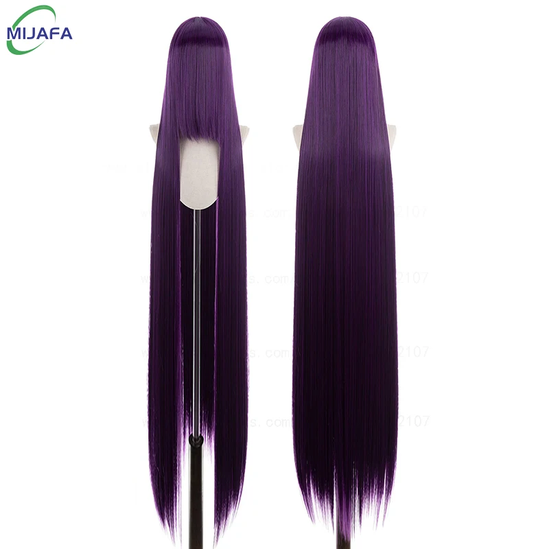 700 g hochwertige 59" 150 cm lange gerade Cosplay-Perücke mit Pony, blond, braun, rot, grün, blau, hitzebeständige Haarfarben, Anime-Perücken