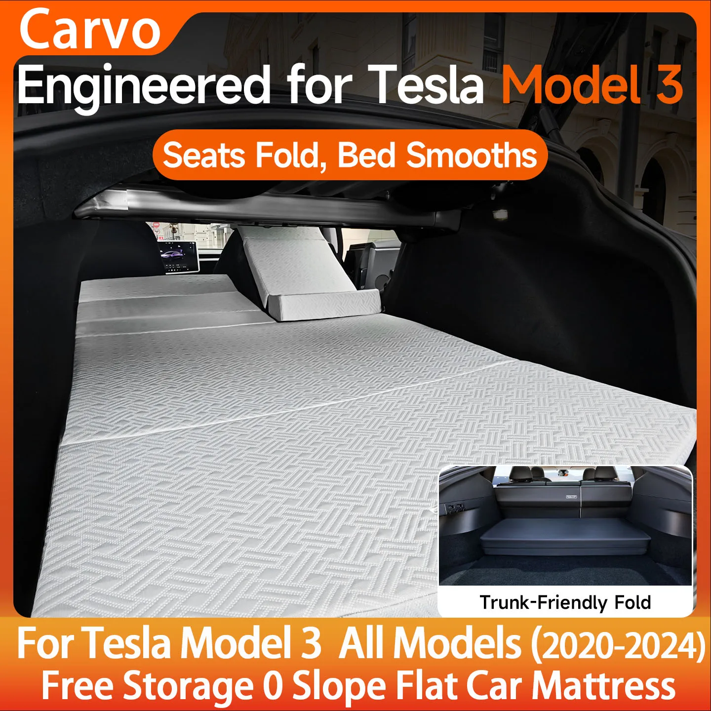 0 Slope Flat Car Mattress For Tesla Model 3 2020-2024 Car Foldable Memory Foam for Tesla Model 3 Highland 2024 Camping Bed Pad