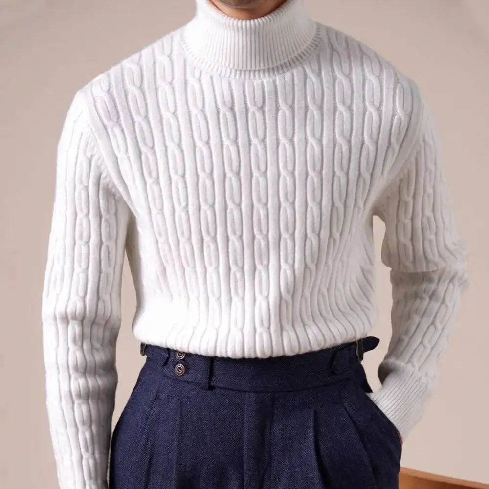 Suéter de punto de cuello alto para hombre, capa Base de manga larga, suéter de mezcla de lana superior para hombre, Maglione Natale, Otoño Invierno, marca