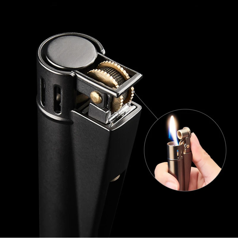 2024 New Unusual Gasoline Lighter Grinding Wheel Cigar Lighter Retro Metal Kerosene Windproof Gadget for Men