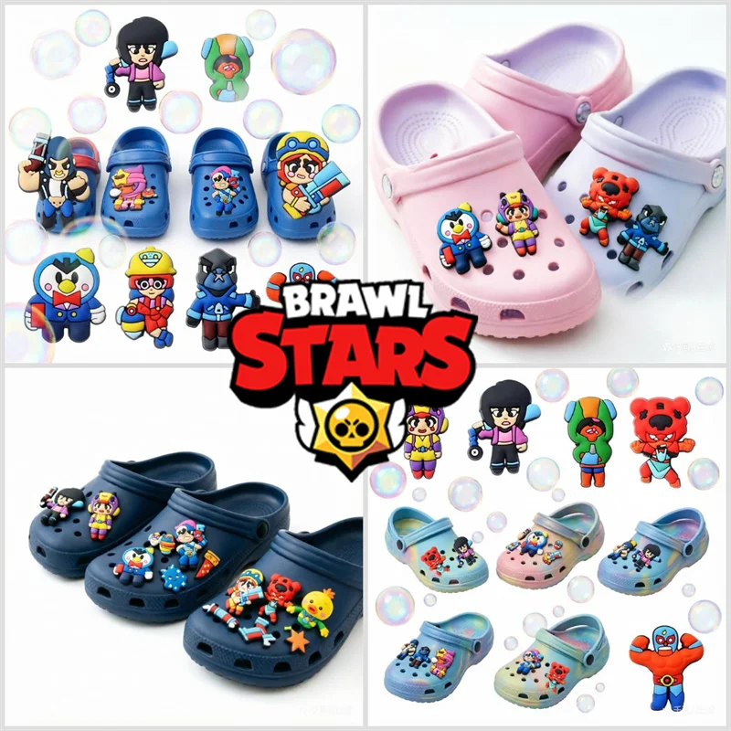 

12PCS Hot Cartoon Brawl Stars Hole Slippers Charms PVC Decoration Mascot Game Series DIY High-quality Detachable Accessories