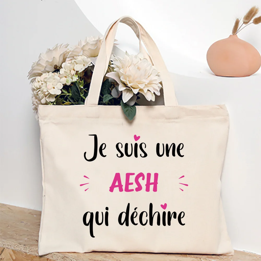 

Женская сумка-тоут Merci Aesh с французским принтом, холщовая сумка для покупок, женская сумка через плечо, дорожная сумка, подарок выпускнице Aesh