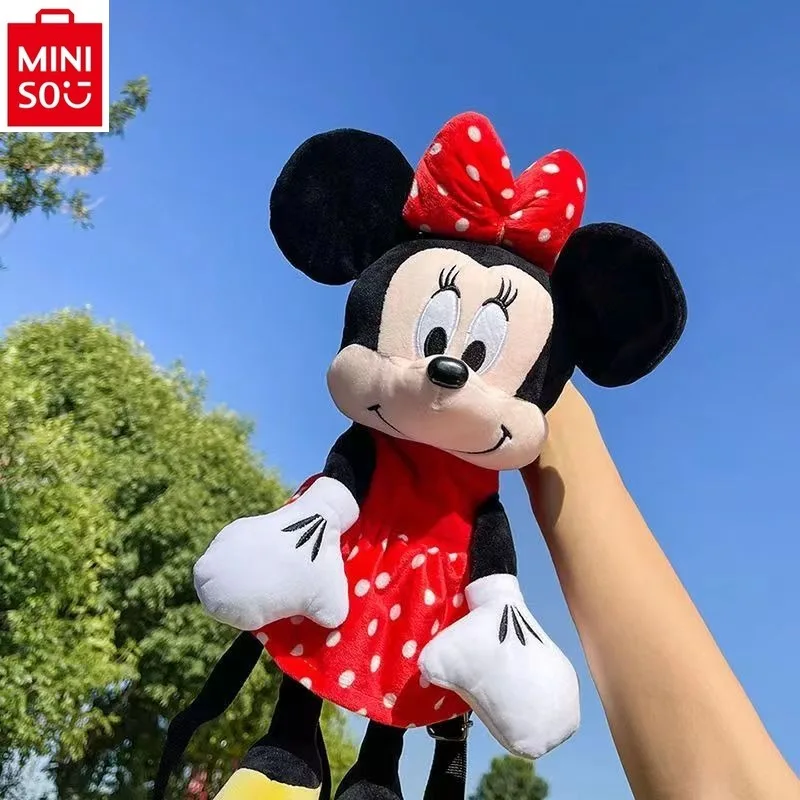 MINISO Disney 2024 новый мультфильм Минни плюшевый рюкзак для студентов детский сладкий рюкзак для хранения