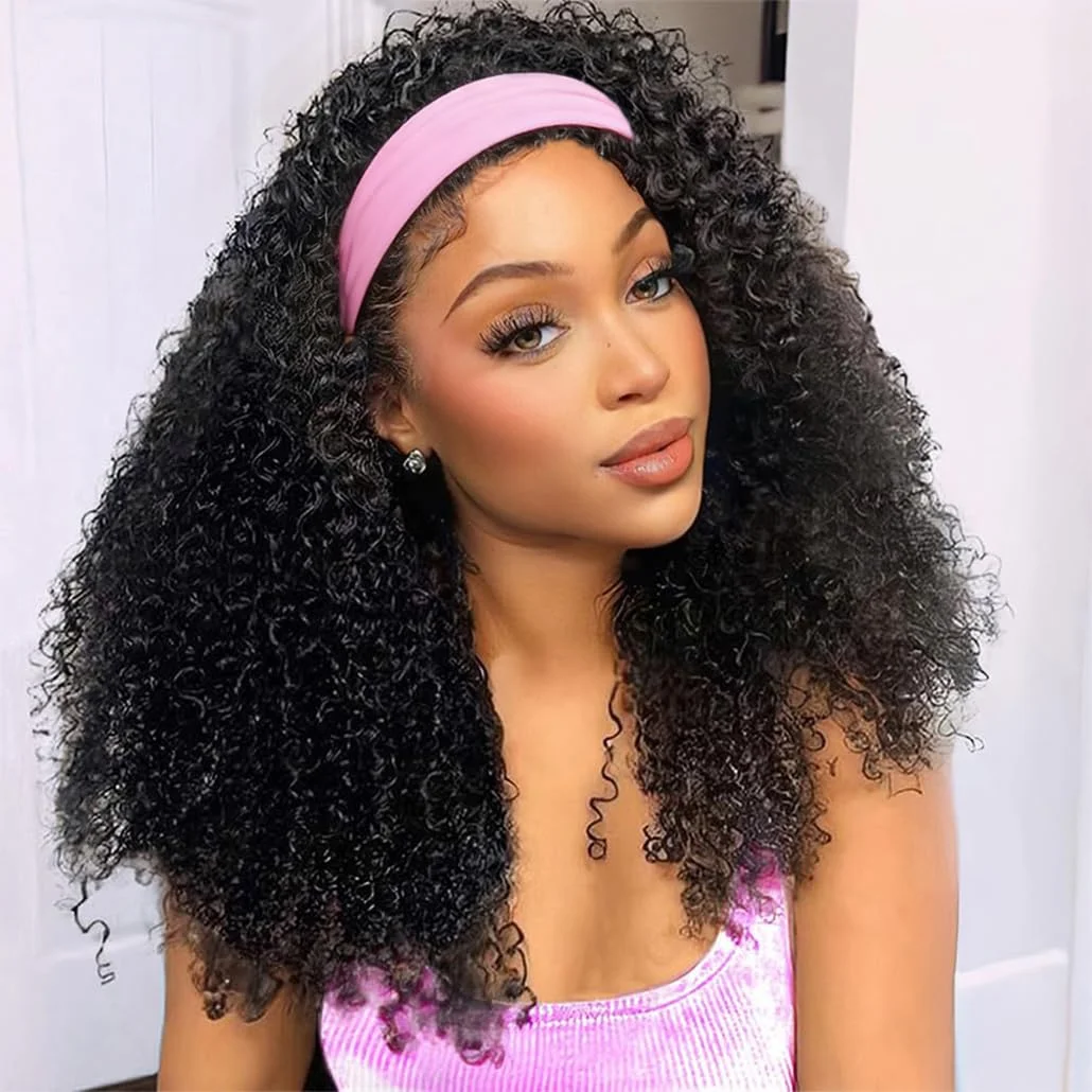 Deep Wave Headband Human Hair Wigs Full Machine Wigs Brazilian Human Hair Curly Wigs Cheap Natural Hair Headband Wig For Women