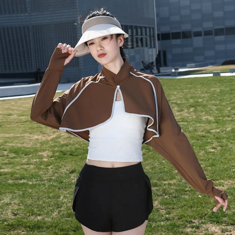 Solid Color Sunscreen Shawl Ice Silk Thin Fabric Thin Crop Top Sun Protection Long Sleeve Long Sleeve Crop Top Sun Protection
