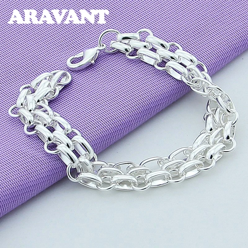 Aravant 925 Silver Simple Necklace Bracelet Jewelry Set For Women Men Party Jewelry