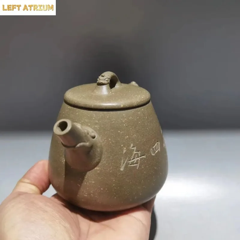 Old Chinese Handcraft Enameled  YiXing Zi Sha Clay  (yellow stoneware) Teapot,Dragon,with mark,Free shipping