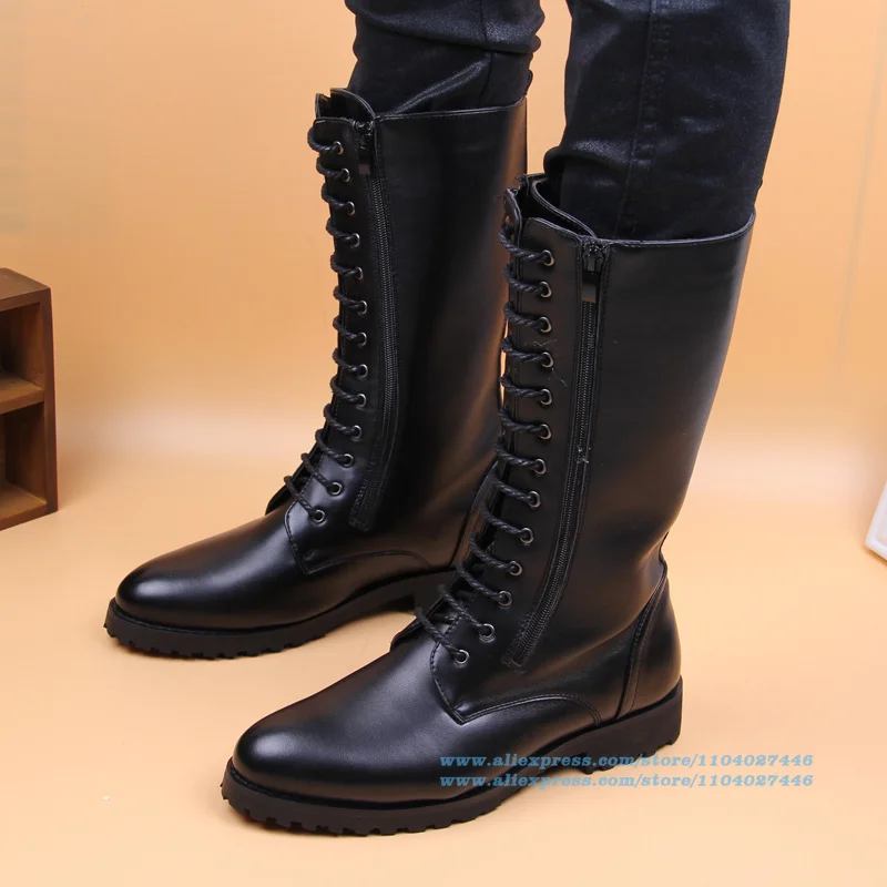 

Summer Breathable Knee High Boots for Men High-Top Lace-Up Side Zipper Men's Booties Trendy Luxury Handmade Men Shoes