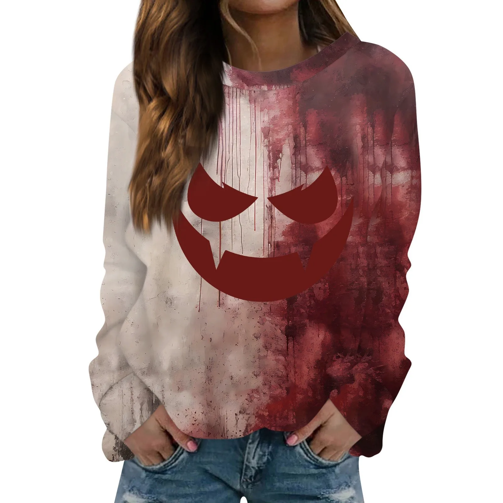 

Women'S New Halloween Printed Pullovers Regular Round Neck Long Sleeve Loose Comfy Tops Daily Causal Basic Sport Tops