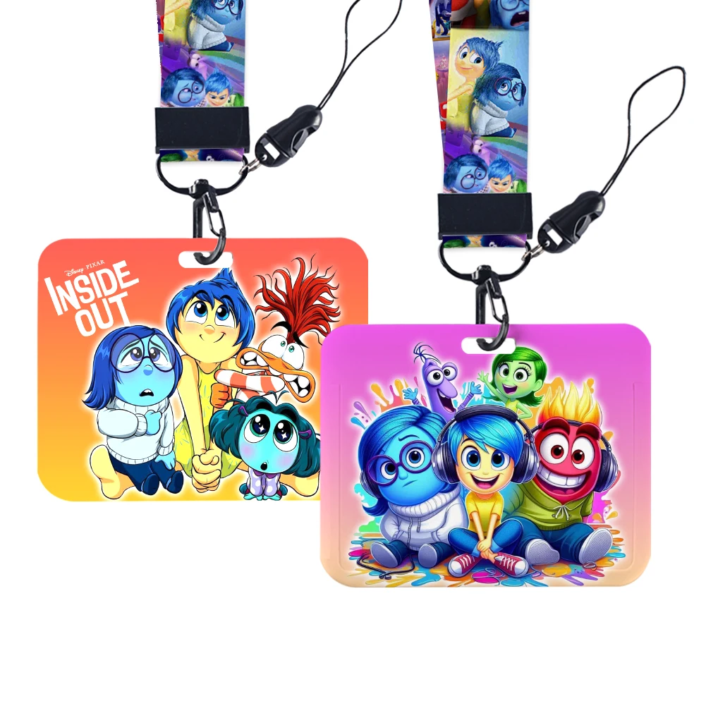 Disney Inside Out 2 Movie Cartoon Bus Id Card Protective Sleeve Slide Cover Card Storage Keychain Pendant