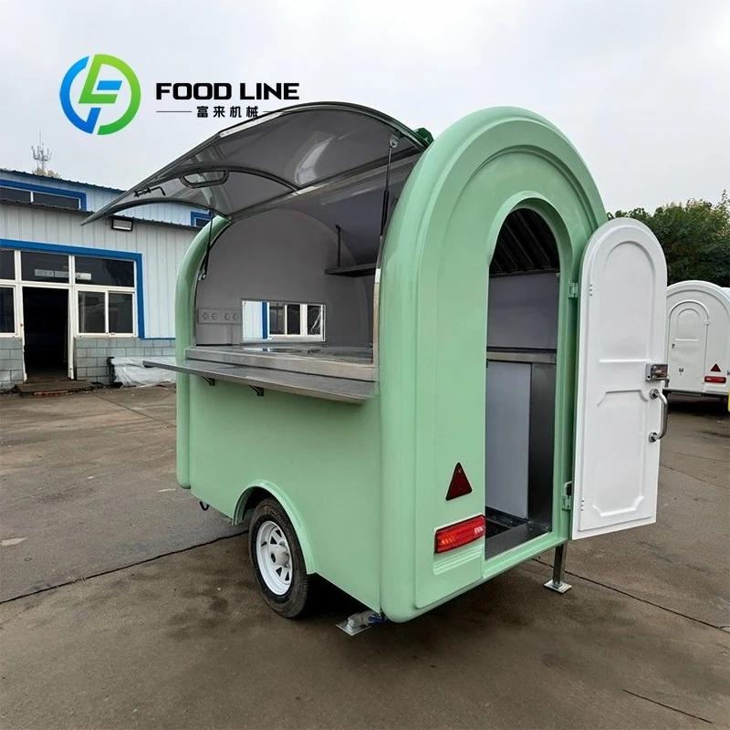 

Customizable Mobile Food Trailer Cart Fiberglass Construction Stainless Steel Frame 2 Wheel 2 Compartment Sink Vent