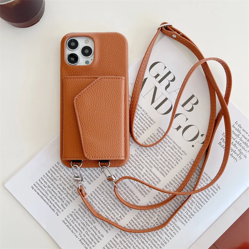 Trendige Crossbody-Leder-Brieftaschenhülle mit Lanyard für iPhone 18 17 18Pro 16 15 17Pro 14 13 Pro Max 12 16Pro, Handytasche mit Schminkspiegel – Detail 13