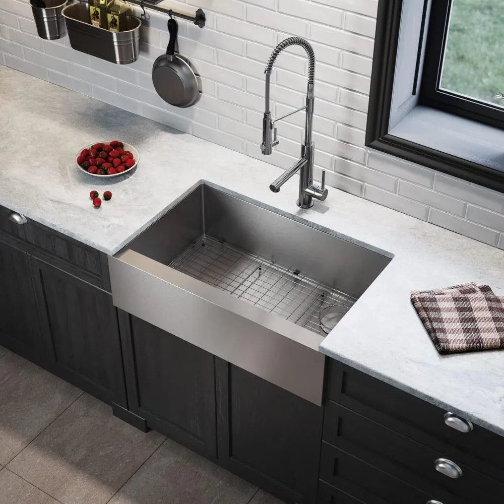 Farmhouse Modern Flat Apron Front 16 Gauge Single Bowl Stainless Steel Kitchen Sink