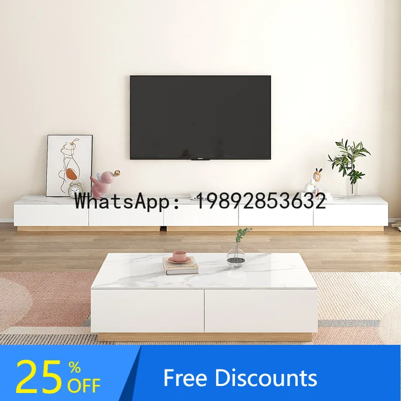 

CZ Suspended TV Cabinet Simple Modern Living Room TV Cabinet Natural Wood Color Rock Slab TV Cabinet Set