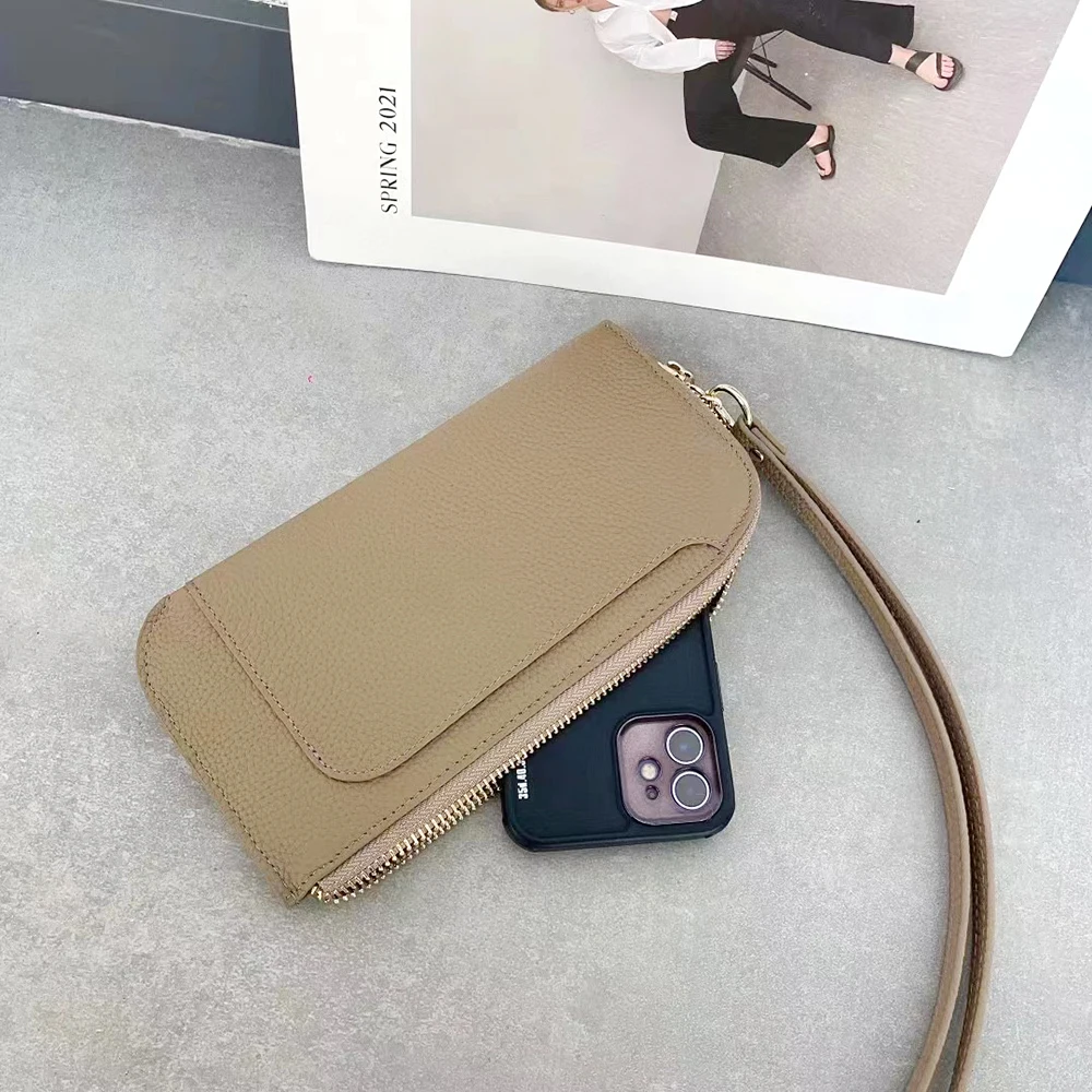 Luxus Frauen Telefon Brieftasche benutzer definierte Buchstaben Name Echt leder Reiß verschluss Mini Umhängetasche brandneues Design lange weibliche Clutch Geldbörse