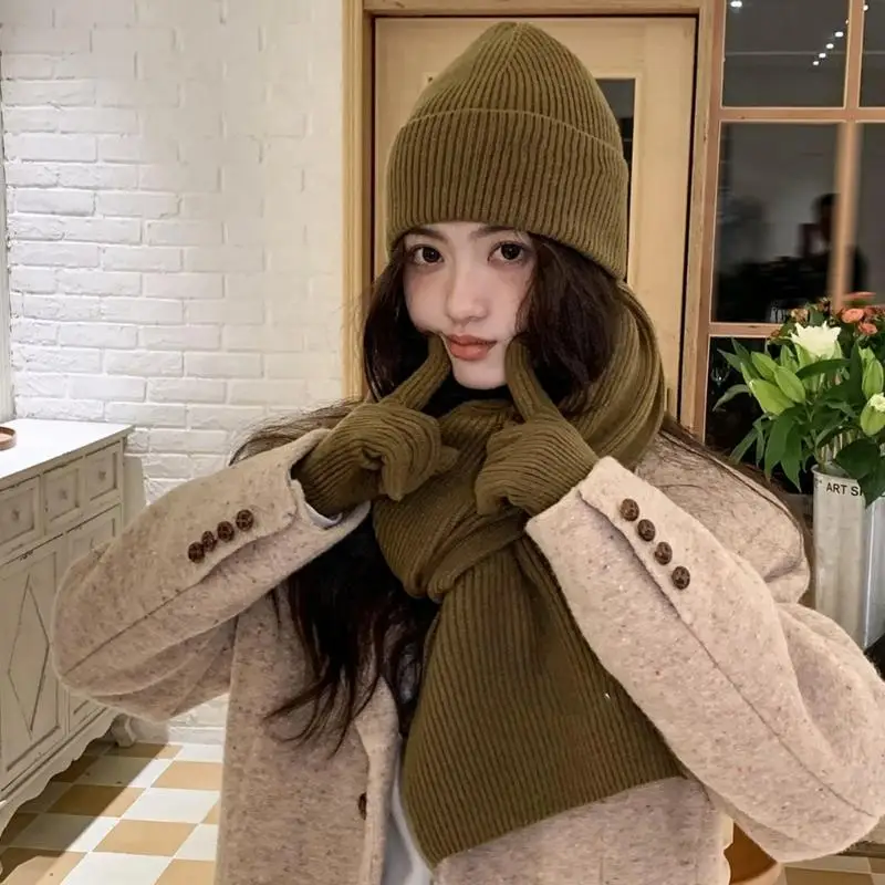 R1WE الشتاء تريكو مجموعة 3 قطع قبعة وشاح قفازات مجموعة الاكريليك الألياف أغطية الرأس العنق Handwear للبالغين المراهقين ارتداء #4