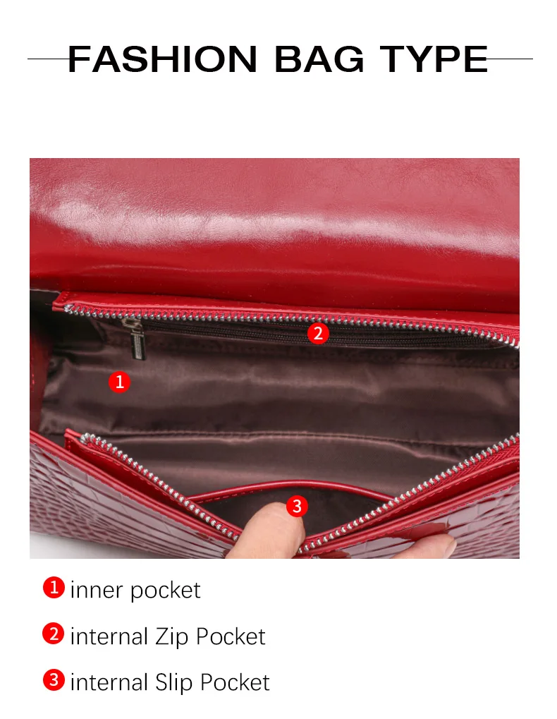 Aidrani Damen Echtleder-Umhängetasche mit Klappdeckel - Crossbody- und Schulterstil, Krokodilmuster-Kissen-Tasche – Detail 6