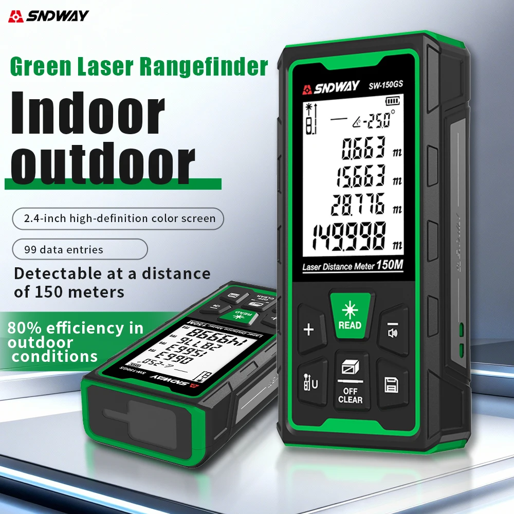SNDWAY Green Laser Rangefinder 150M Indoor Outdoor Distance Meter 2.4