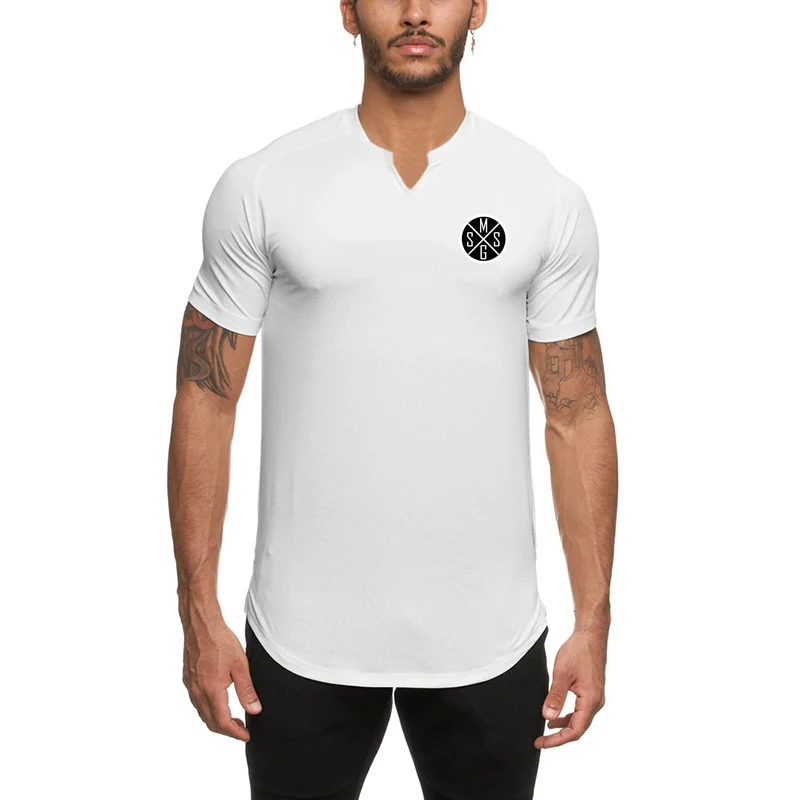 Men's V Neck Running T-Shirt Quick Dry Short Sleeve Athletic Workout Tee Moisture Wicking Breathable Sports Gym Fitness Top