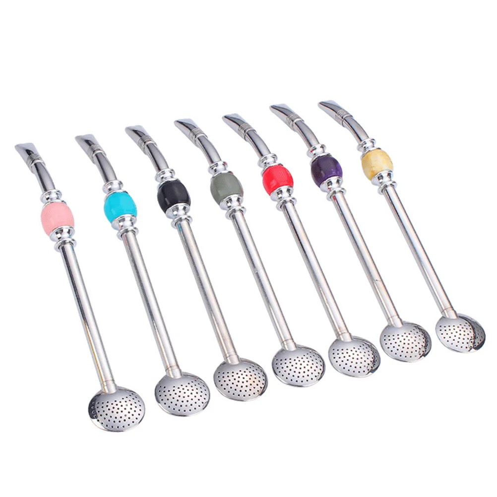 

2 pcs Stainless Steel Bombilla Straw Reusable Drinking Filter Colorful Bead Easy Clean Tea Coffee Juices Straw Kitchen Bar