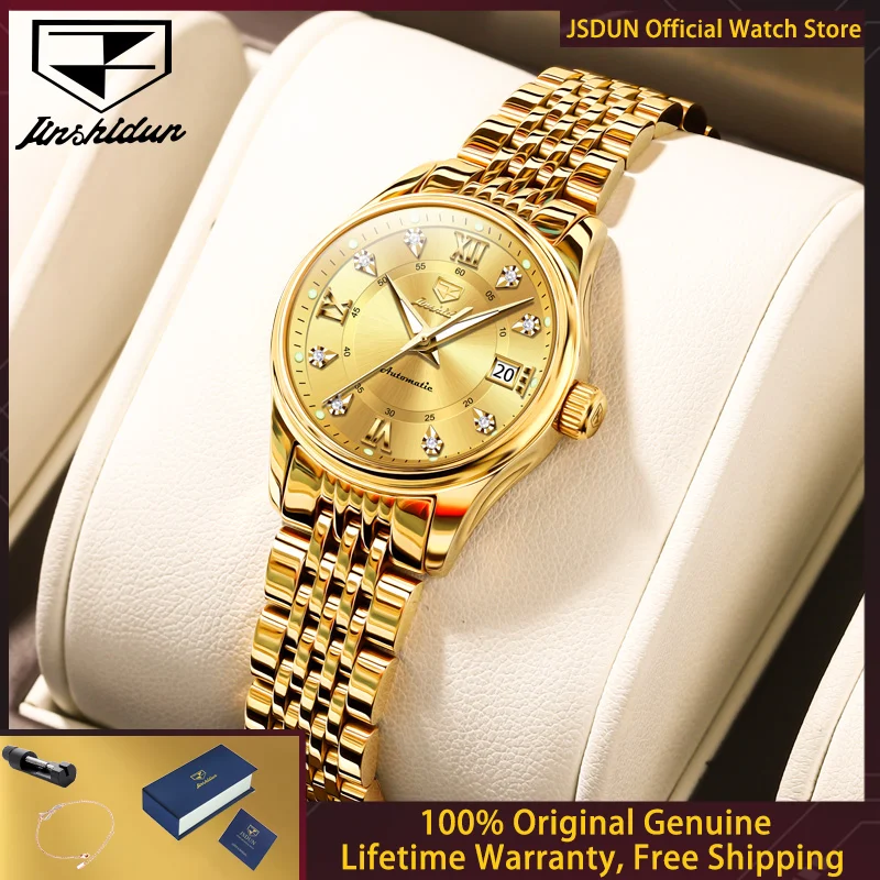 JSDUN 8939 High Quality Women Watch Luxury Brand Automatic Watch HD Diamond Elegant Women Mechanical Classic Women Dress Watch