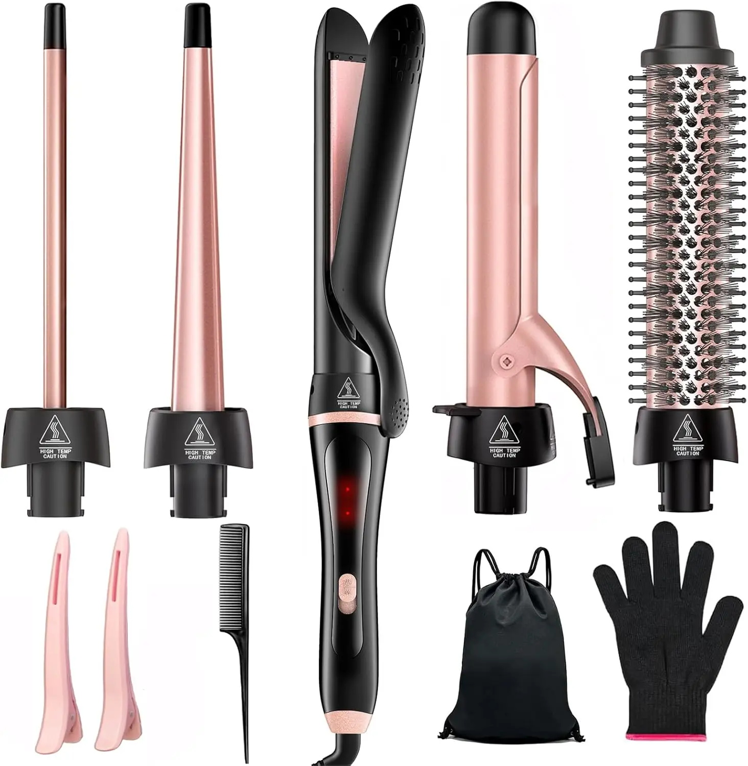 

Набор для завивки волос 5-в-1 с сменными керамическими насадками, термощеткой, выпрямителем для волн и прямых волос, двойное напряжение