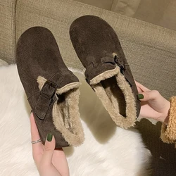 Casual Woman Shoe Autumn Round Toe All-Match Soft Loafers Fur Female Footwear New Fall Comfortable Moccasin Winter Dress Basic R