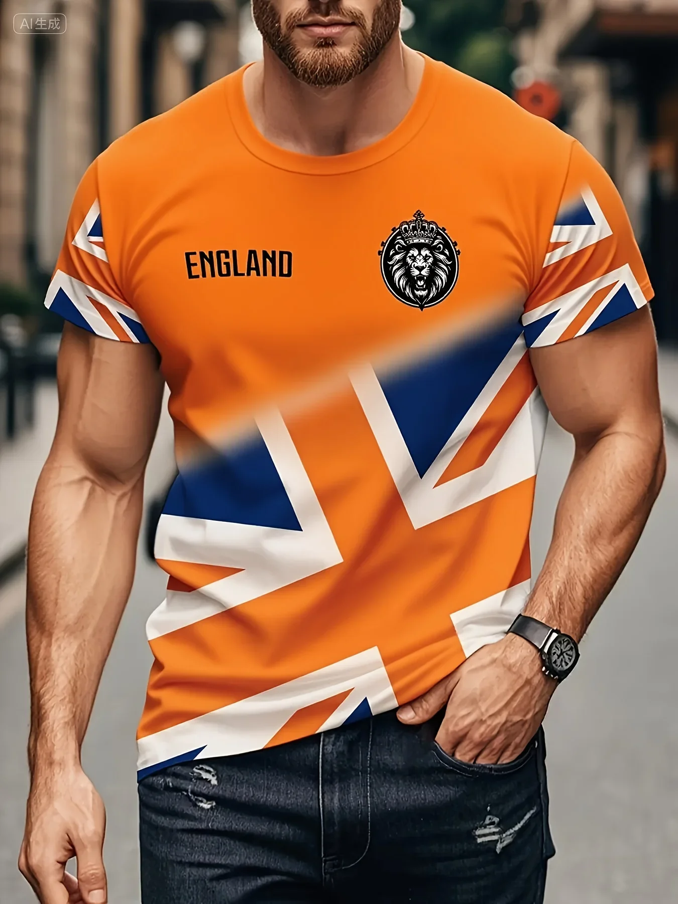 تي شيرت رجالي بعلم الاتحاد البريطاني - تي شيرت إنجلترا الأسد والتاج جرافيك صيفي كاجوال بأكمام قصيرة تي شيرت كبير الحجم #2