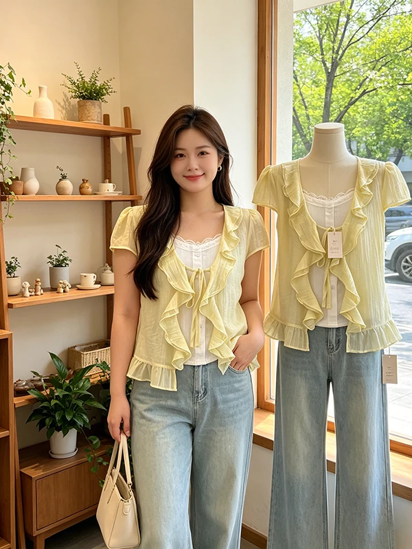 

plus Size Design Sense Two Piece Set Women's Short Sleeve Shirt Summer 2026 New Style Fashionable Beautiful Top Korean Style