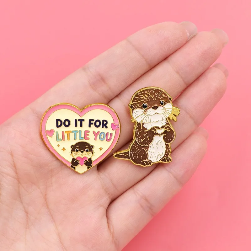 Cartoon Cute Otter Enamel Pins Inspirational Quote Heart Brooch Kawaii Animal Badge Jewelry Gift for Clothing Backpack Decor