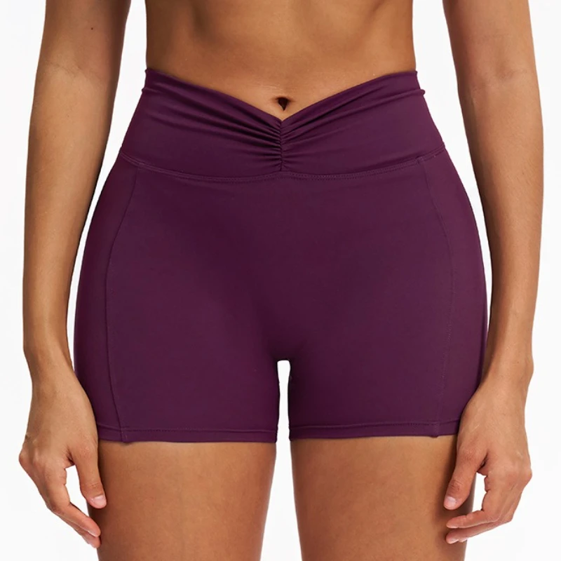Yoga Shorts High Waist Front Folding Women Gym Sports Shorts Butt Lifting Quick Dry Running Cycling Short Pants Workout Leggings