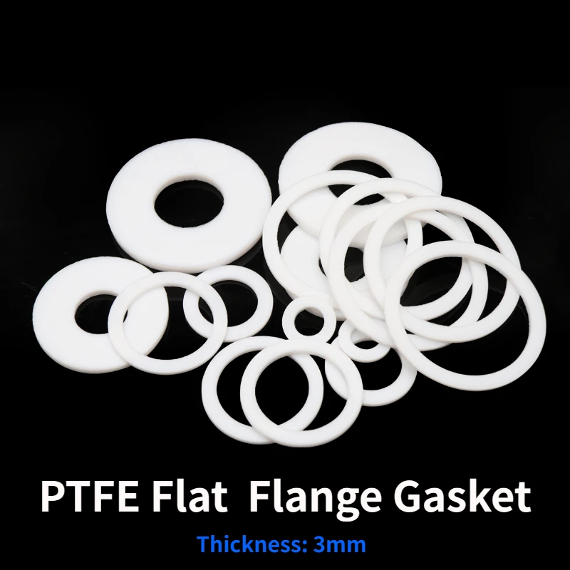 1/5pcs DN15 ~ DN300 PTFE Flat  Flange Gasket Thickness 3mm O Ring Seal Spacer Oil Resistance Washer Round Shape White