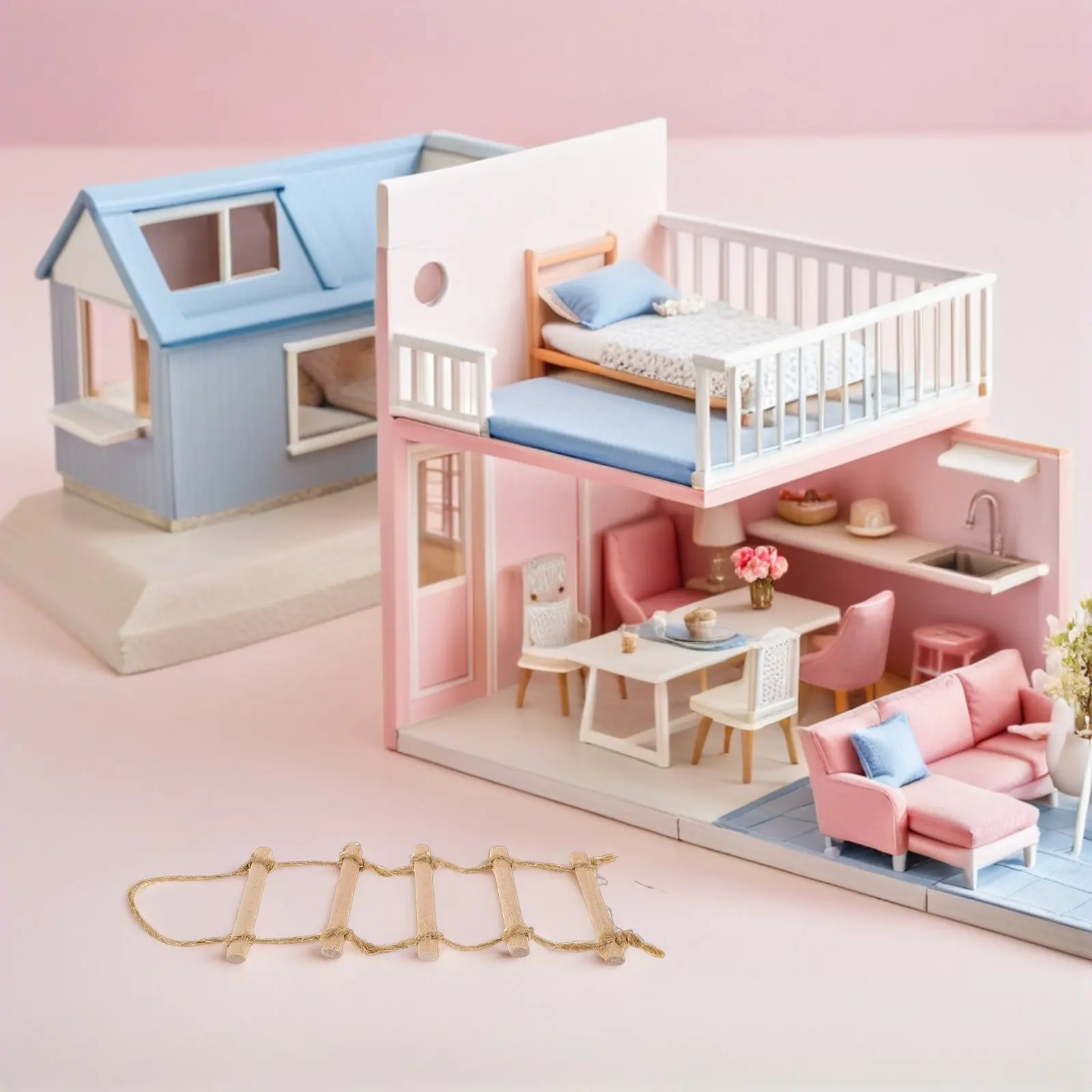 

2 шт. подвесных лестниц для декора кукольного домика: деревянная веревочная лестница с реалистичным дизайном, идеально подходит для миниатюрных лестниц и сказочных садов.